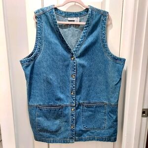 Cabincreek womans denim Vest button down front Pockets v-neck Size 20W